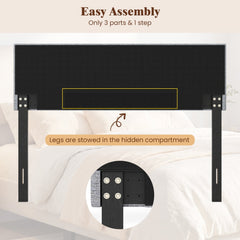 Upholstered Headboard Queen/Full Size Quilted Grid Linen Fabric Bed Frame Mount Panel-Gray