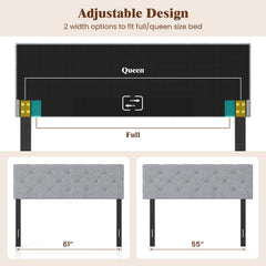 Upholstered Headboard Queen/Full Size Tufted Linen Fabric Bed Frame Mount Panel-Gray
