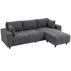 Sectional Couch with Integrated Seat, 3 Seater L-Shaped Sofa with Changeable Chaise, Spring Cushion, 2 Pillows, Beige