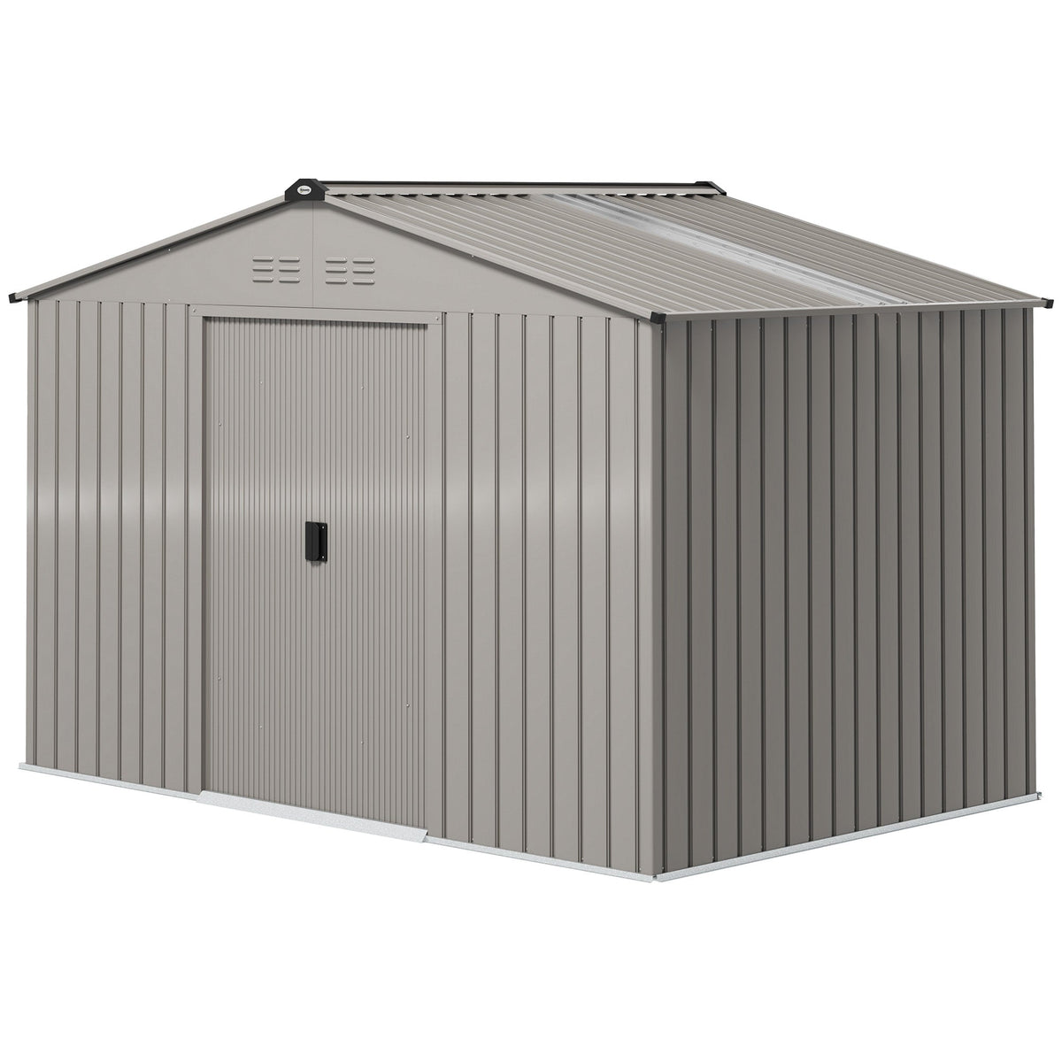 9.1' x 6.4' x 6.3' Garden Storage Shed w/ Foundation Kit Metal Tool Storage House w/ Double Doors Grey