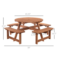 8 Seater Round Wooden Pub Bench & Picnic Table, Patio Dining Set for Outdoor Patio (Umbrella Not Included)