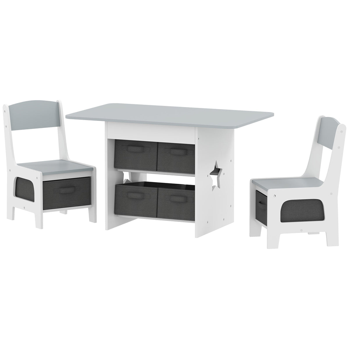 3 Piece Kids Table and Chair Set with 6 Removable Drawers, for Classroom, Living Room, Bedroom, Nursery, Light Grey