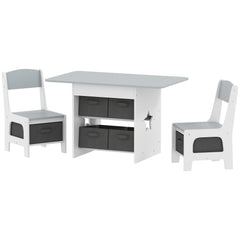 3 Piece Kids Table and Chair Set with 6 Removable Drawers, for Classroom, Living Room, Bedroom, Nursery, Light Grey