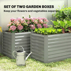 Set of 2 Galvanized Metal Planters for Outdoor Plants, 4' x 2' x 2' Raised Garden Bed, Dark Grey