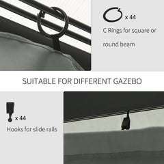 Gazebo Curtains, 10' x 12' Universal Replacement Privacy Curtain, 4-Panels Sidewall with Hooks/C-Rings, Dark Grey