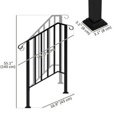 2-3 Step Handrails for Outdoor Steps, Metal Outdoor Stair Railing, Porch Deck Railing with Installation Kit, Black