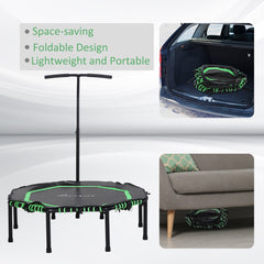 48" Mini Trampoline, Foldable Trampoline with Adjustable Handle Bar for Adults Exercise, Workout, Fitness, Green