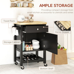 Kitchen Cart on Wheels, Rolling Kitchen Island Cart with Wood Top, Towel Rack, Drawer and Shelf for Dining Area, Grey
