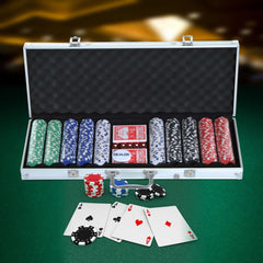 High Quality 11.5 gram Poker Chips Set with Silver Aluminum Case, 500 Striped Dice 2 Decks of Cards