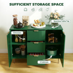Modern Kitchen Storage Cabinet, Sideboard Buffet Cabinet w/ 3 Drawers and Adjustable Shelves for Kitchen Hallway, Black