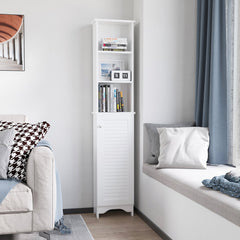 Tall Bathroom Storage Cabinet, Freestanding Linen Tower with 3-Tier Open Adjustable Shelf, White