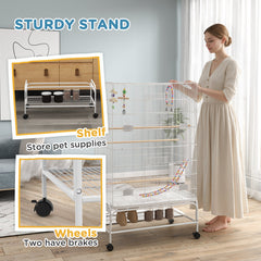 52" Bird Cage with Rolling Stand, Toys, for Budgies Canaries Black