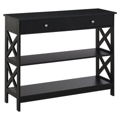 39" Console Table, Narrow Entryway Table with Storage Shelves, Drawers and X Frame for Behind Couch, Living Room, Hallway, Black