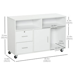 Lateral Filing Cabinet, Printer Stand Home Office Mobile File Cabinet with Wheels, Lockable Drawer, Black