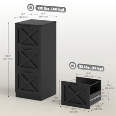 2 Drawer File Cabinet with Silent Slides, Vertical Farmhouse Filing Cabinet Fits Letter/A4 Size Home Office, Black