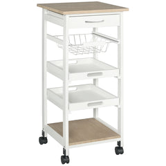 Rolling Kitchen Island Cart, Mobile Utility Storage Cart with Drawer, Wire Storage Basket, Removable Tray, Grey