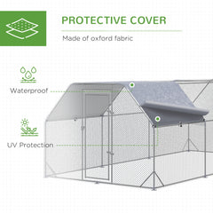 Chicken Run Outdoor, Galvanized Large Metal Chicken Coop Cage, Walk-in Enclosure Poultry Hen Run House Playpen Rabbit Hutch with Flat Roof, Cover, 9.2'x6.2'x6.5', Silver