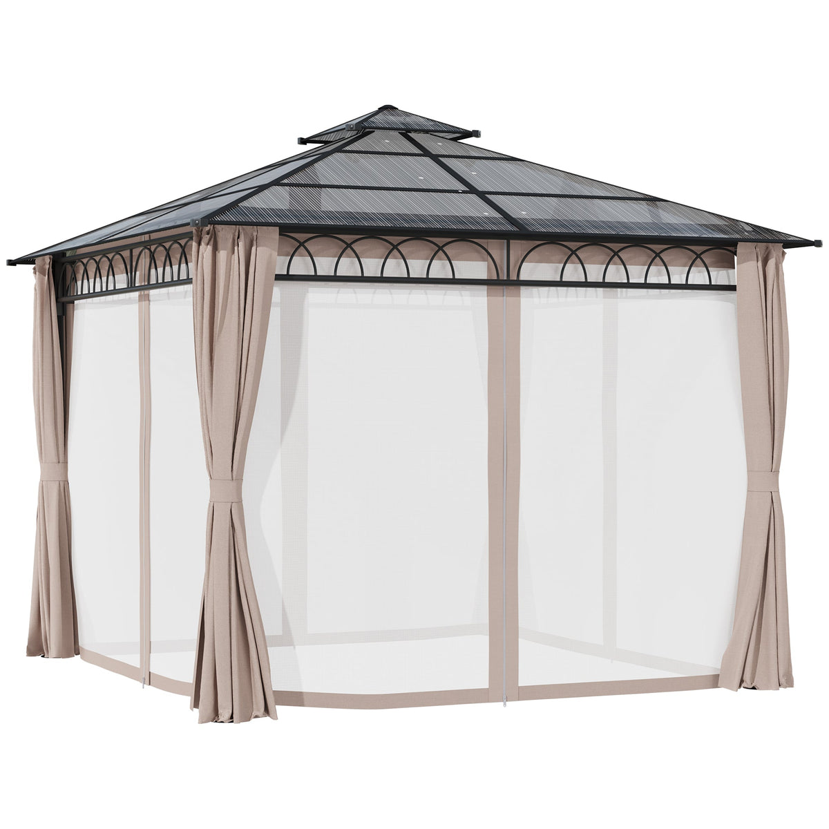 10' x 10' Outdoor Hardtop Gazebo Canopy w/ Double PC Roof, Steel Frame, Nettings, Curtains for Garden Lawn Deck, Black