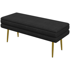 39" Storage Ottoman, Velvet End of Bed Bench with Steel Legs, Foot Stool with Storage for Bedroom, Living Room, Beige