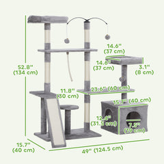 53" Cat Tree, Cat Tower with Scratching Posts, Cat Condo, Beds, Platforms, Toy Balls for Indoor Cats, Dark Grey