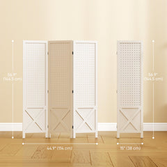 4.7' 3 Panel Wooden Room Divider with Pegboard Display, Folding Privacy Screen for Home Office, Natural