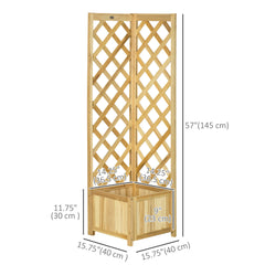 Raised Garden Bed Wood Planter with Trellis for Vine Climbing, 16" x 16" x 57", Brown