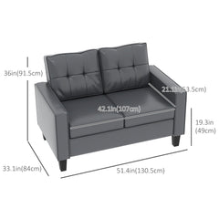 51" Double Sofa Couch, Upholstered PU Leather Loveseat with Armrests, Tufted Backrest, Cushion, Black