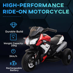 Kids Electric Motorcycle Ride-On Toy with 3 Wheels, Music, Horn, Lights, Black