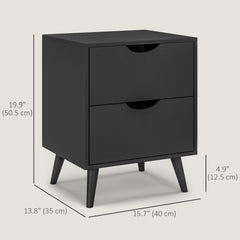 Modern Bedside Table, Nightstand with 2 Drawers and Pine Wood Legs for Bedroom, Living Room, White