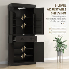 71" Kitchen Pantry Cabinet with LED Lights, 6 Spice Racks, a Drawer and 4 Adjustable Shelves, Black
