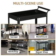 Rolling Tool Cart, 2 Tier Mobile Service Utility Cart with Wheels, Black