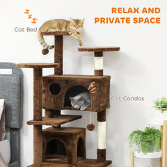 54" Cat Tree, Multi-Level Cat Tower with Scratching Posts, Cat Condos, Bed, Platforms, Ramp, Toy Ball, Beige