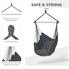 Hammock Chair Swing Hanging Macrame Chair Cotton w/ Two Soft Seat Cushions, for Bedroom Indoor Outdoor Ideal Gift for Kids Lover Birthday Present, Dark Grey