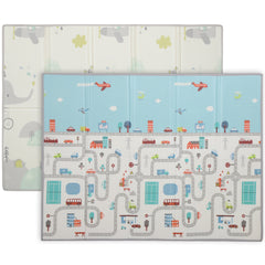 Foldable Baby Plat Mat, 79" x 59" Kids Floor Mat for Crawling and Learning, Track & Elephant Theme