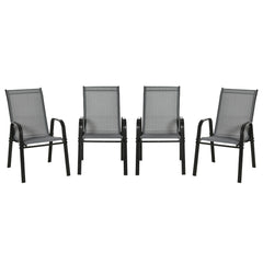 Set of 4 Outdoor Dining Chairs, Heavy Duty Stackable Patio Dining Set with Armrests for Balcony Garden, Brown and Black