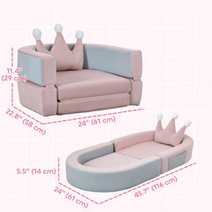 3-in-1 Convertible Climbing Toys for Toddlers with Crown Cushion, Fold Out Toddler Couch to Lounger & Play Area, Pink