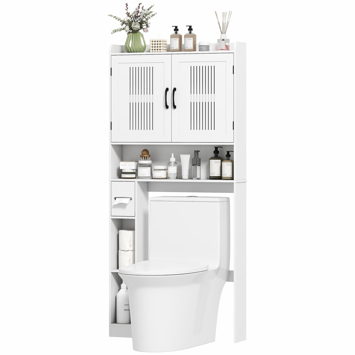 Over the Toilet Storage Cabinet, Bathroom Organizer with Adjustable Shelf, Toilet Paper Holder for Bathroom, Laundry
