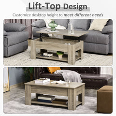 Lift Top Coffee Table with Hidden Storage Compartment and Open Shelf, Center Table for Living Room, Grey