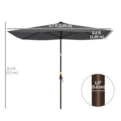 6.5x10ft Patio Umbrella Rectangle Solar Powered Tilt Aluminum Outdoor Market Parasol with LEDs Crank (Light Coffee)