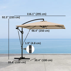 Patio Offset Umbrella UPF 50+ UV Protection, Crank Parasol with Base, Cover & Wind Securing, Khaki