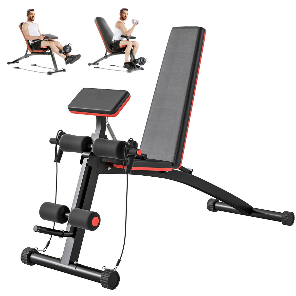 Foldable Press Bench Adjustable Dumbbell, Weight Training Bench Exercises Gym Chair, Black & Red