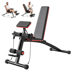 Foldable Press Bench Adjustable Dumbbell, Weight Training Bench Exercises Gym Chair, Black & Red