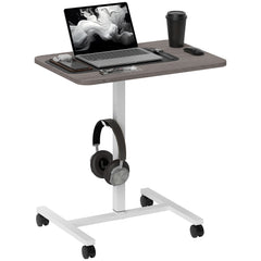 Height Adjustable Standing Desk, Pneumatic Sit Stand Desk with Wheels and Headphone Hook, Grey Wood Grain