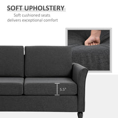 2-Seat Sofa Two-Seater Couch with Armrests and Wood Legs for Living Room, Bedroom, Dark Grey