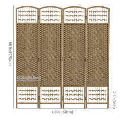 4 Panel Folding Room Divider, Portable Privacy Screen, Wave Fiber Room Partition for Home Office, Black