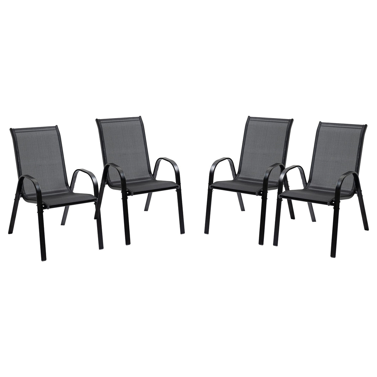 4-Piece Outdoor Dining Chair for Relaxing on Patio Balcony Garden, Comfortable Outdoor Furniture with Armrests, Black