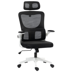 Ergonomic Office Chair, Mesh Computer Desk Chair with Adjustable Headrest, 4D Lumbar Support, Flip-up Arm, Grey
