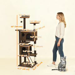 54" Cat Tree, Multi-Level Cat Tower with Scratching Posts, Cat Condos, Bed, Platforms, Ramp, Toy Ball, Beige