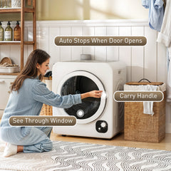 Compact Laundry Dryer, 1300W Portable Clothes Dryer with 4 Drying Modes, Stainless Steel Tub, White