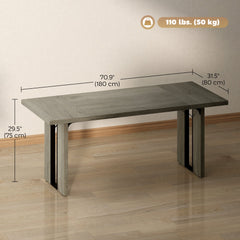 Industrial Kitchen Table for 8, 71" Rectangular Dining Table with Thick Tabletop for Dining Room, Grey Wood Finish